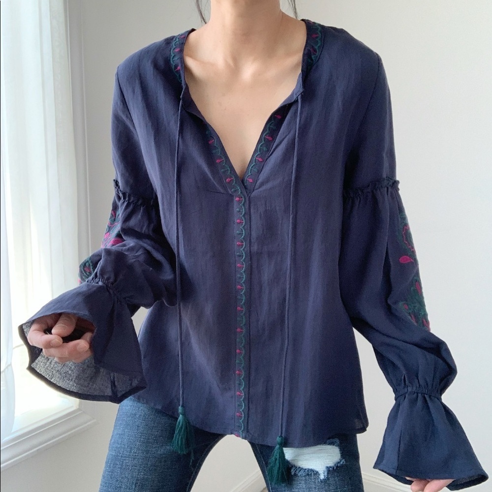 Embroidered Bohemian luxe peasant top